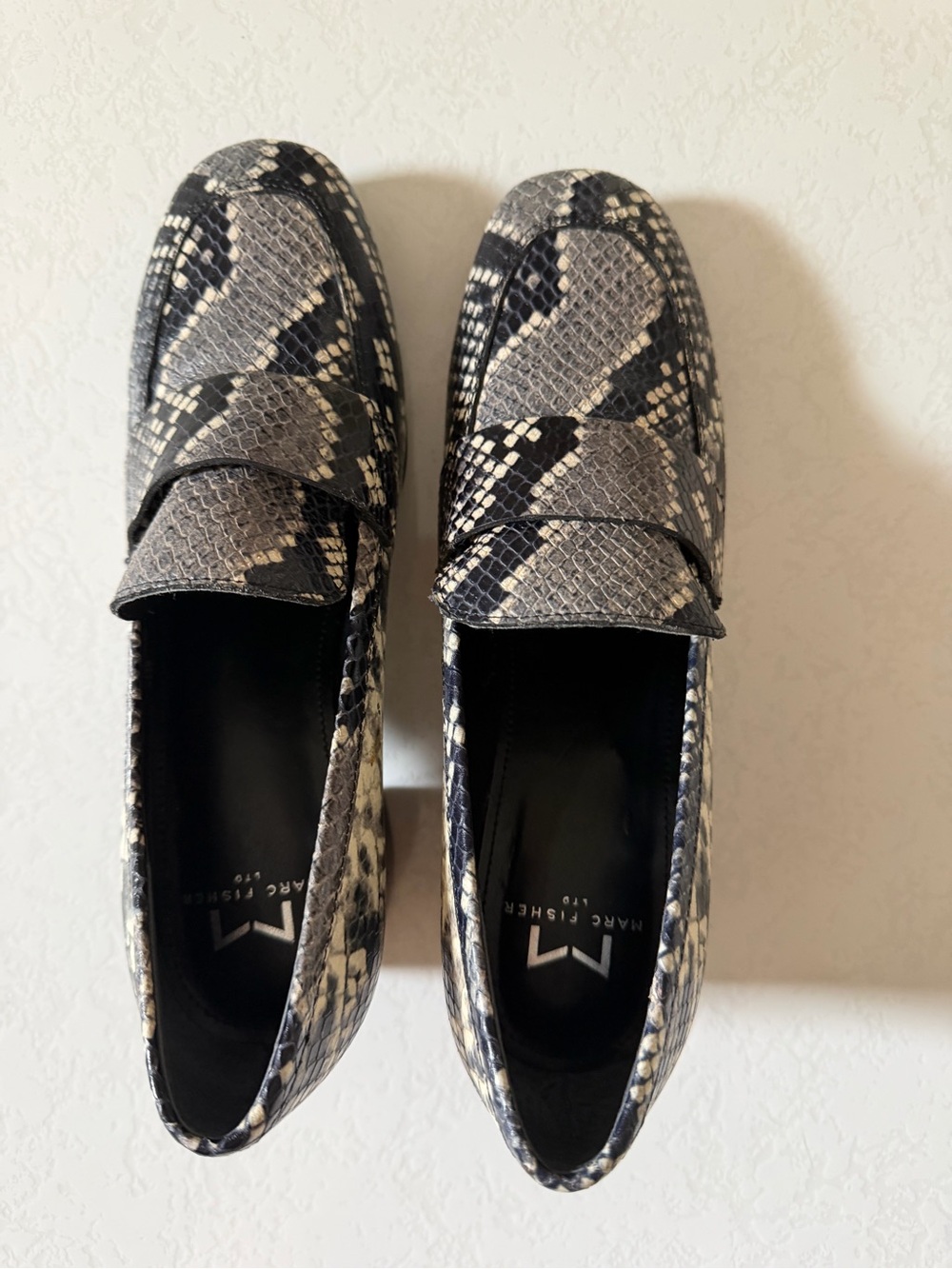 Marc Fisher Snake Print Loafers in Black, Gray, Cream